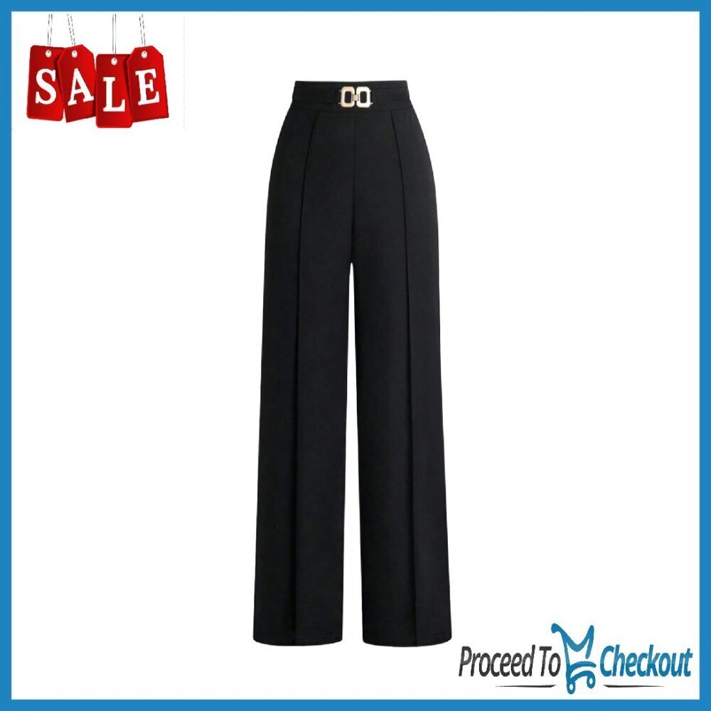 High Waisted Straight Leg Dress Pants Metal Linked Office Work Trousers